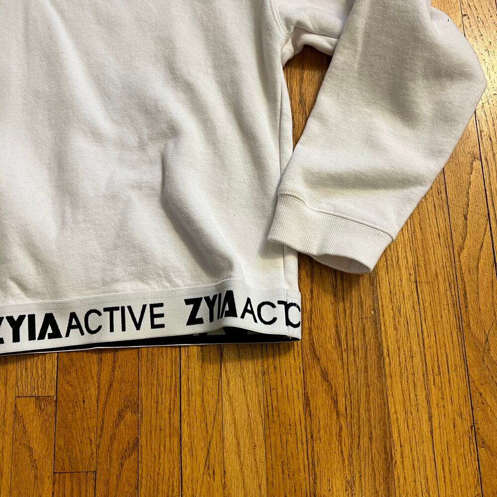 Zyia Active Sweatshirt Womens XXL White Logo Band Crop Shirt Hoodie - Picture 2 of 6